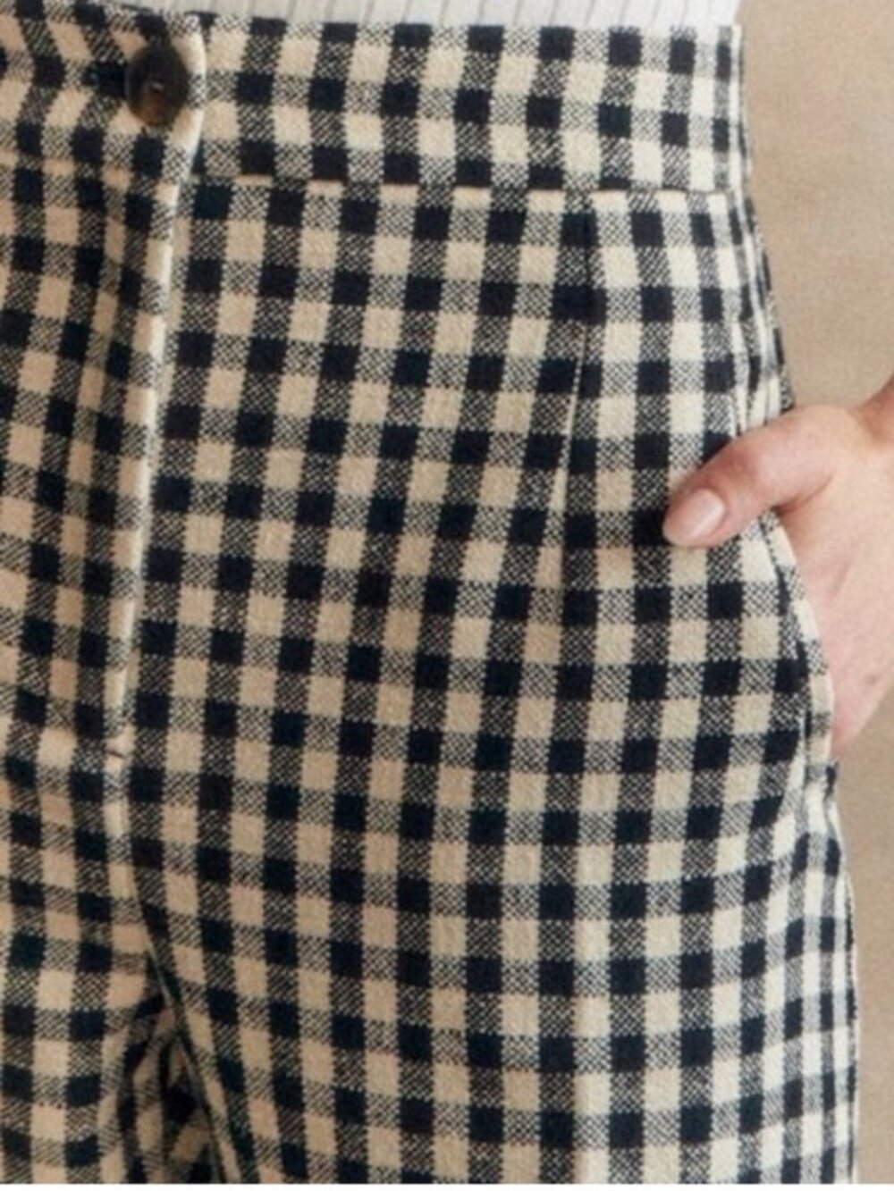 Sezane Martin Crop Trousers Black & White Check Size 4 NWT